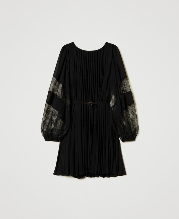 Short pleated georgette dress with lace