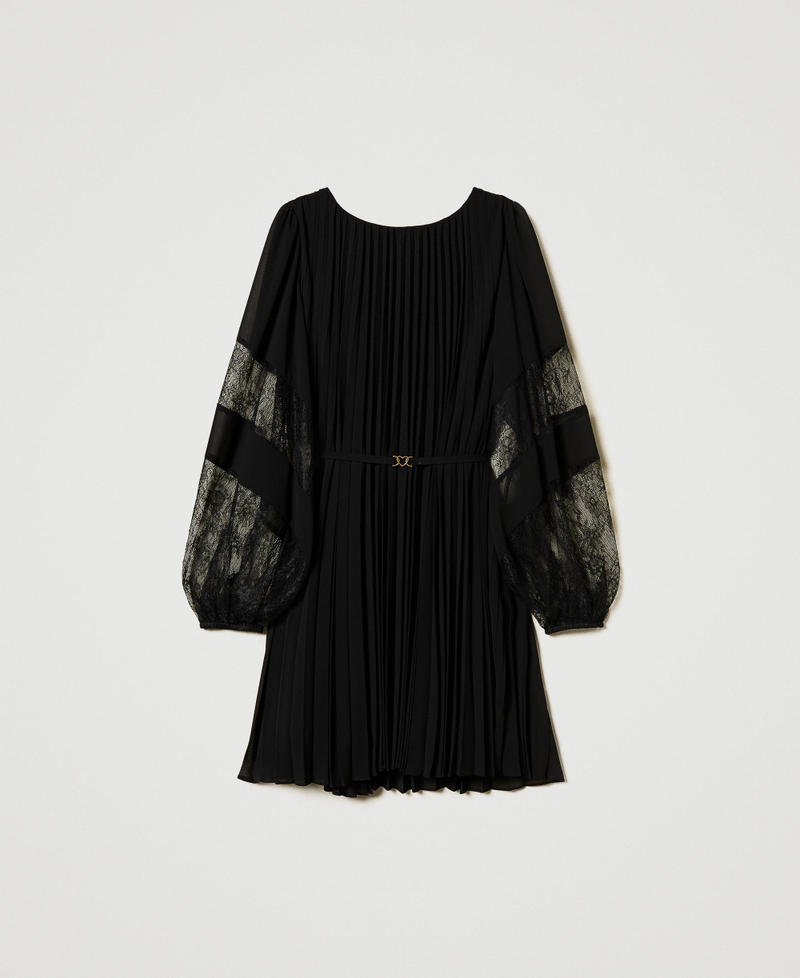 Short pleated georgette dress with lace Black Woman 251TP2783_00006_S0