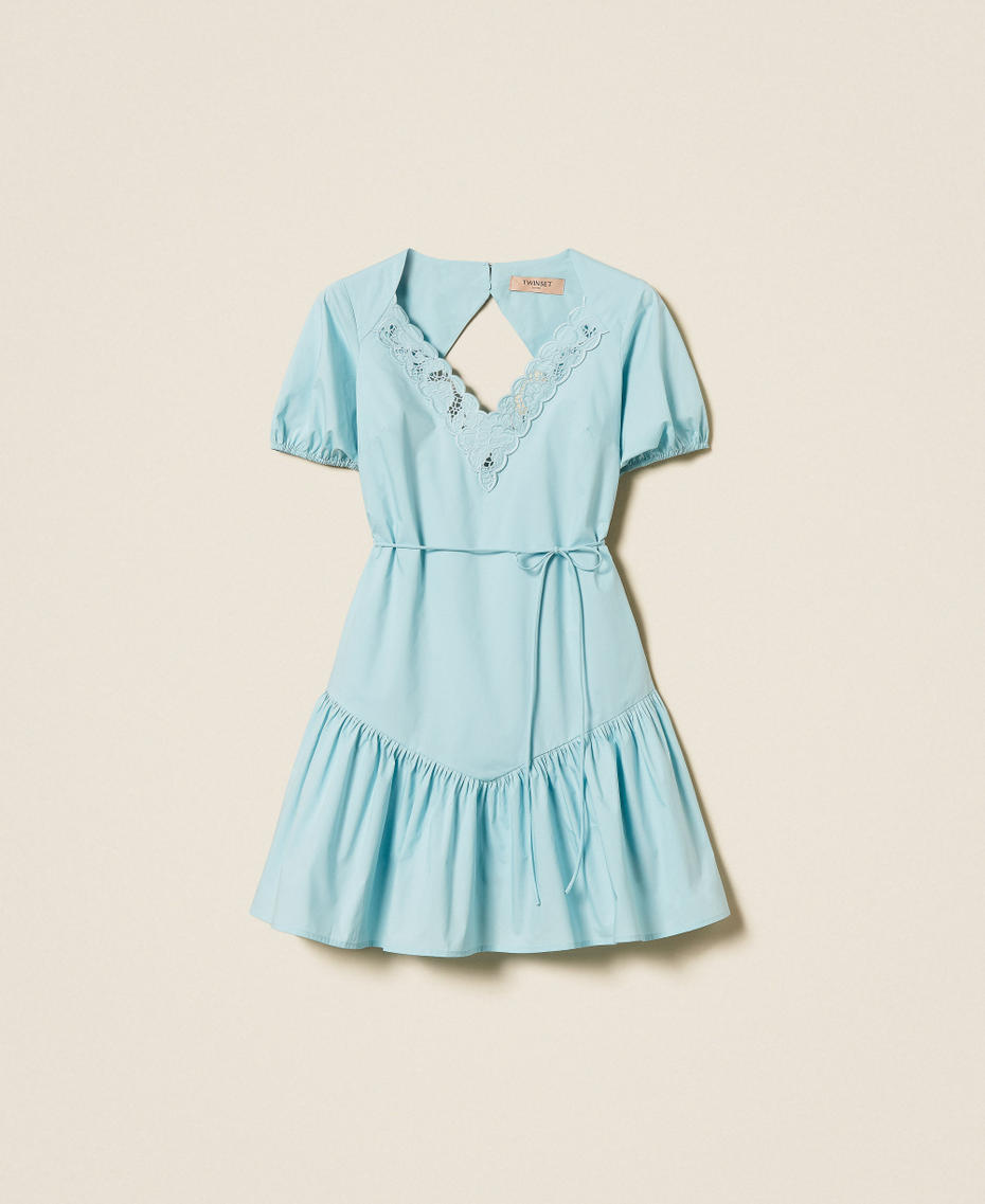 Robe courte en popeline et broderie anglaise Bleu &laquo;&nbsp;Dusty Sky&nbsp;&raquo; Femme 261TT2033_13451_S0