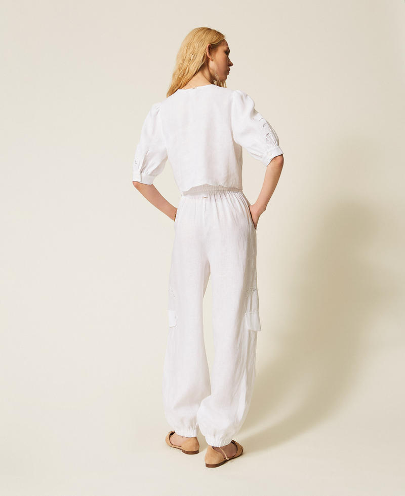 Pantaloni joggers in lino e sangallo Bianco Donna 261TT2121_00001_03