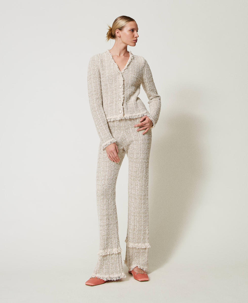 Jacquard knit trousers with lurex Snow Gold Lurex Jacquard Woman 251TP3562_12317_01