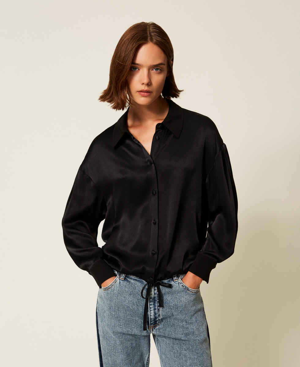 Satin shirt with drawstring Black Woman 252LI2TAA_00006_02