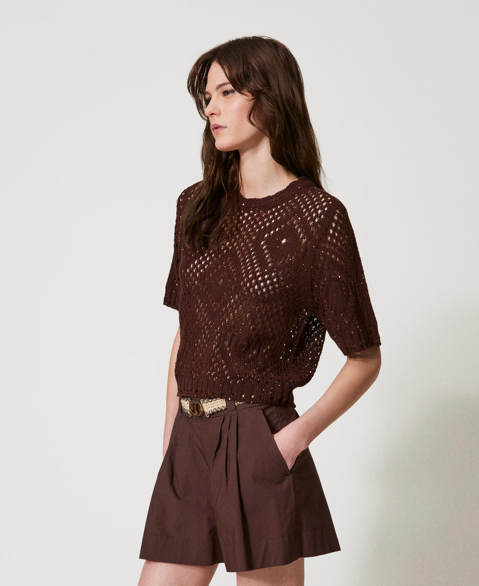 Jersey de rejilla con lentejuelas Chocolate Lentejuelas Mujer 251TT3301_12479_02