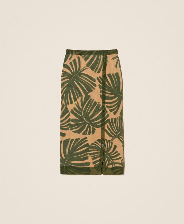 Jupe mi-longue en maille avec imprim&eacute;