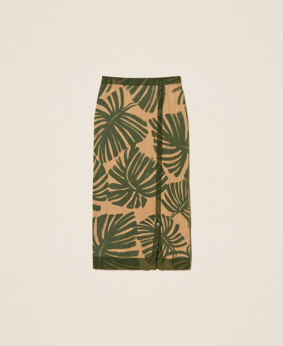 Falda midi de punto con estampado Estampado Jungle Mujer 261LL3FCC_13301_S0