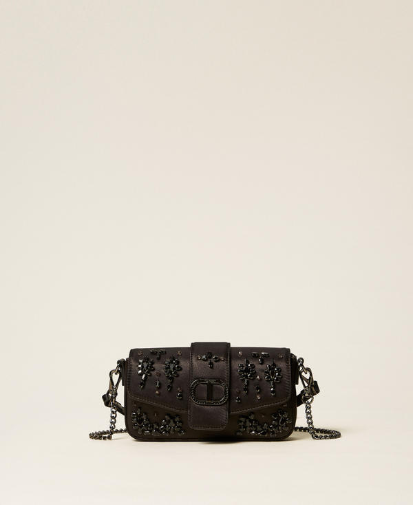“Amie” satin shoulder bag with rhinestones