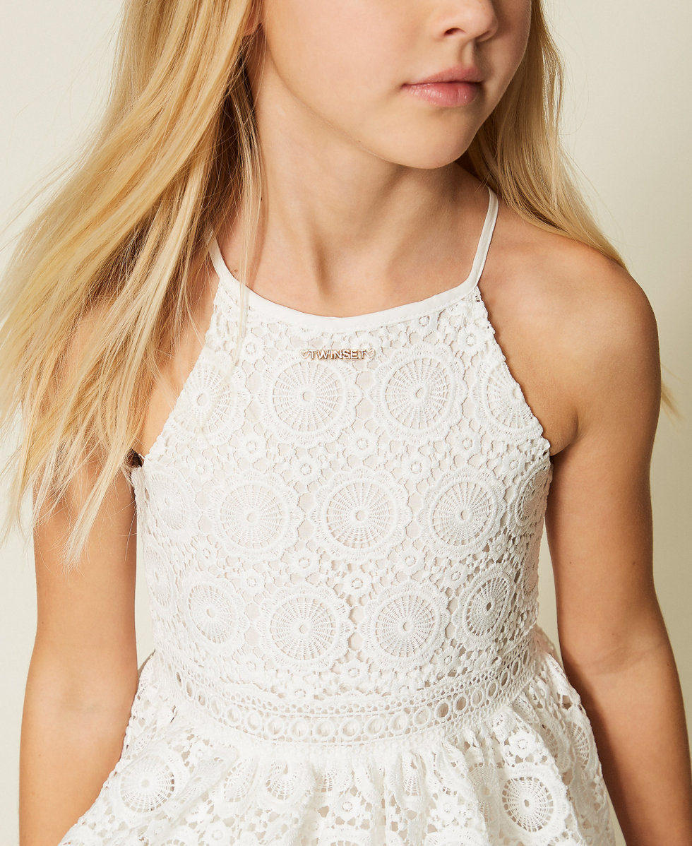 Short macram lace dress Girl, White | TWINSET Milano