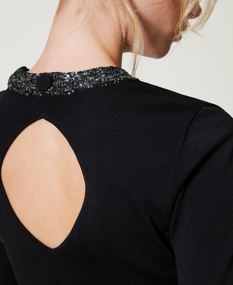 Maglia fitted con paillettes Nero Donna 251AP3132_00006_03