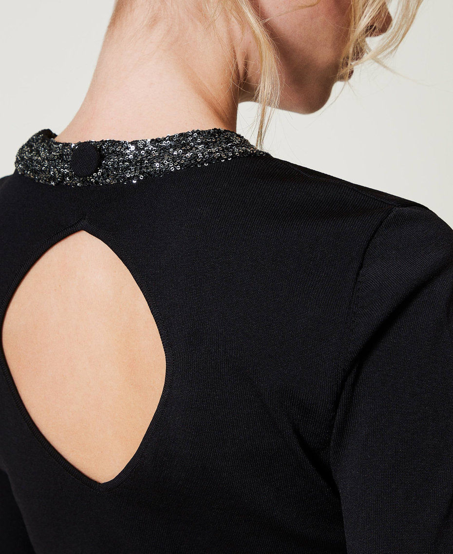Maglia fitted con paillettes Nero Donna 251AP3132_00006_03
