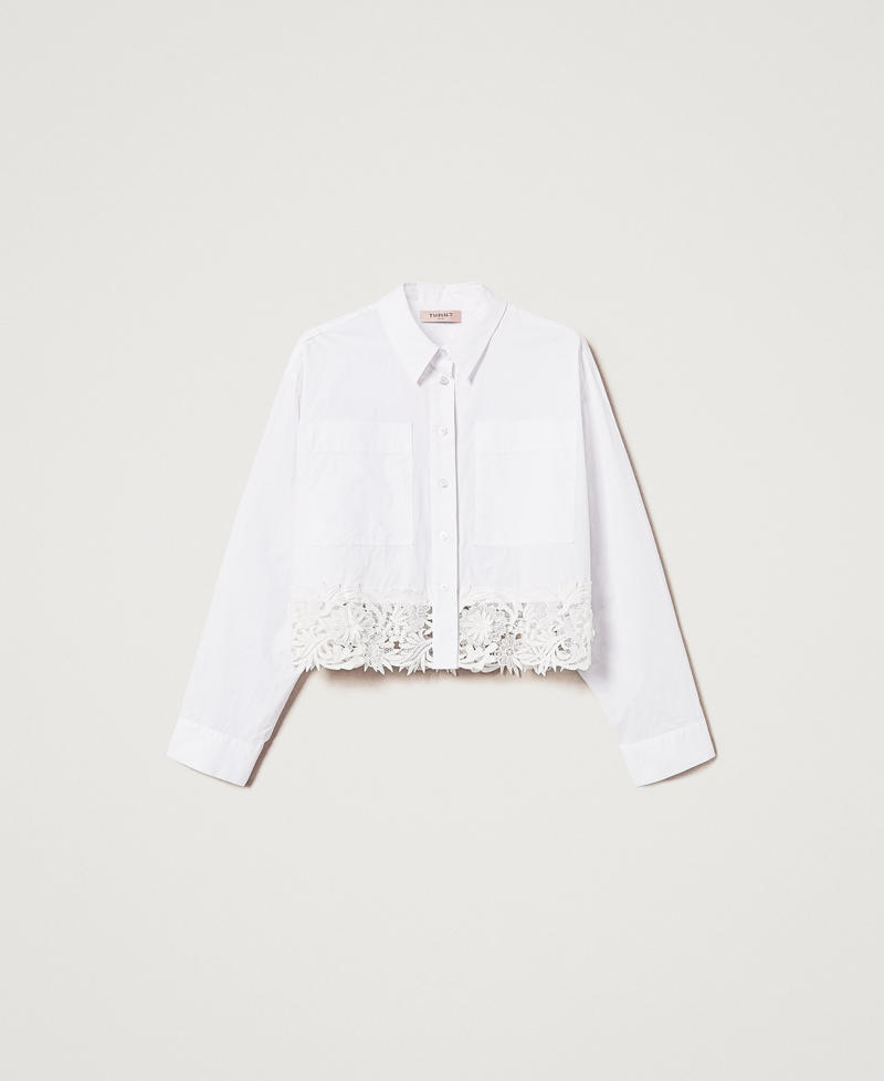Boxy poplin shirt with lace White Woman 251TP2281_00001_S0