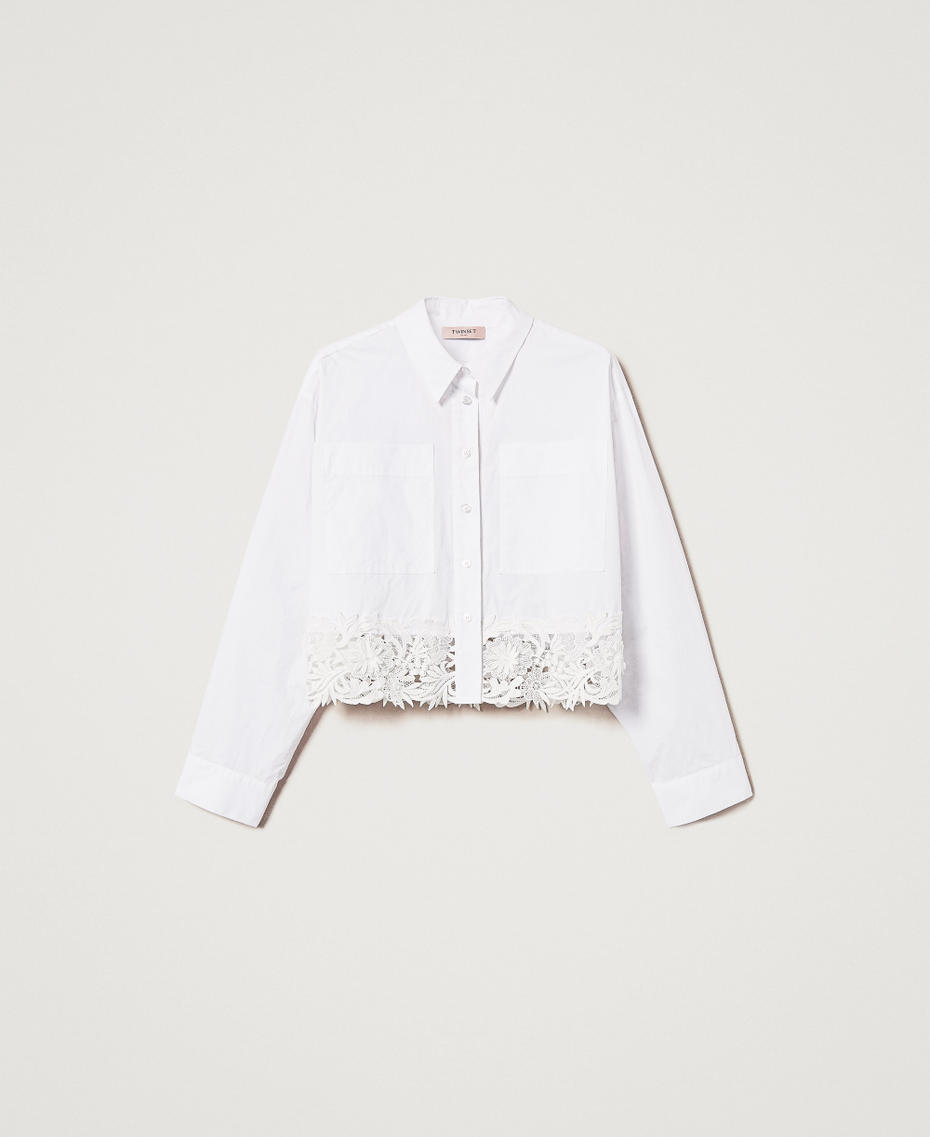 Boxy poplin shirt with lace White Woman 251TP2281_00001_S0