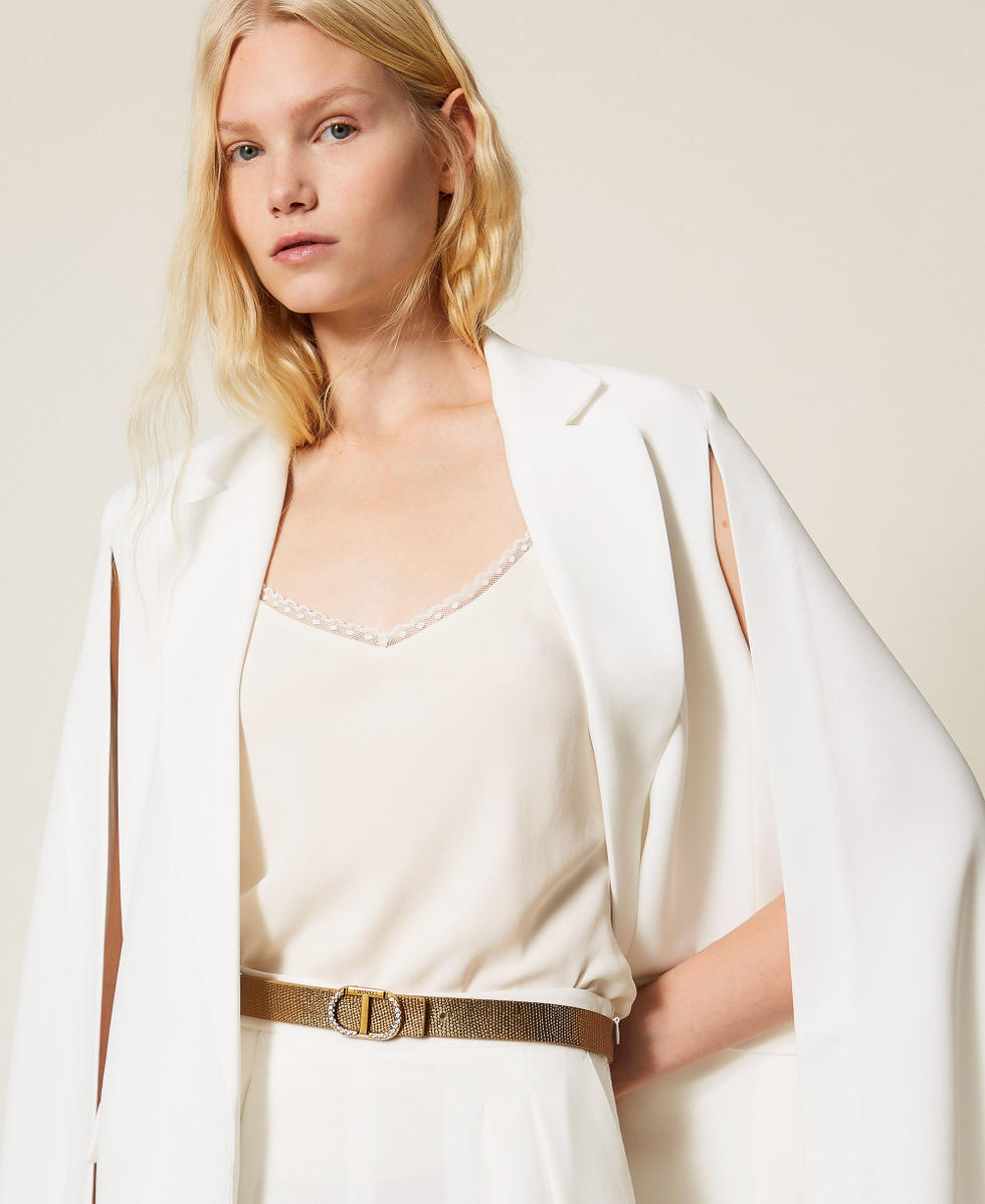 Leather belt with Oval T rhinestones Yellow Gold Woman 252TO5510_10366_T0