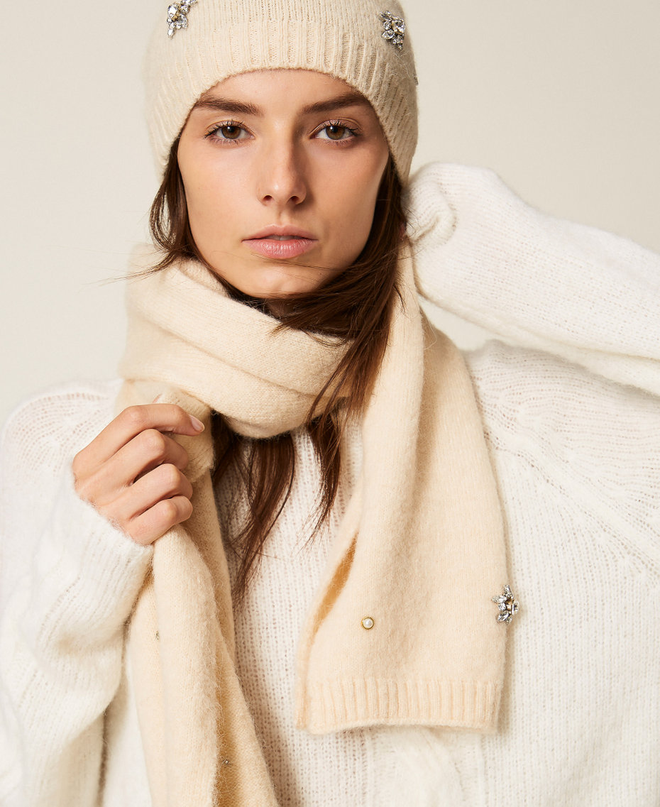 Écharpe en alpaga mélangé avec strass et perles Beige « Crystal Sand » Femme 252AA4021_12610_T0
