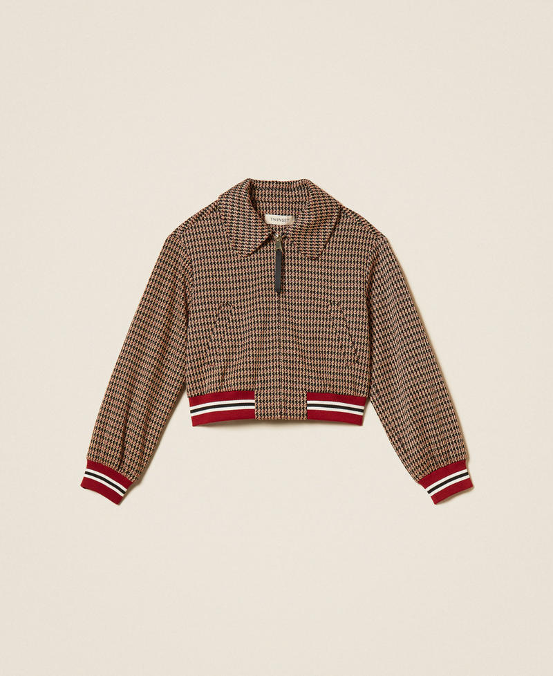 Giacca in pied-de-poule Pied De Poule Marrone "Iced Coffee" / Red Ruby Bambina 262GJ2090_13819_S0