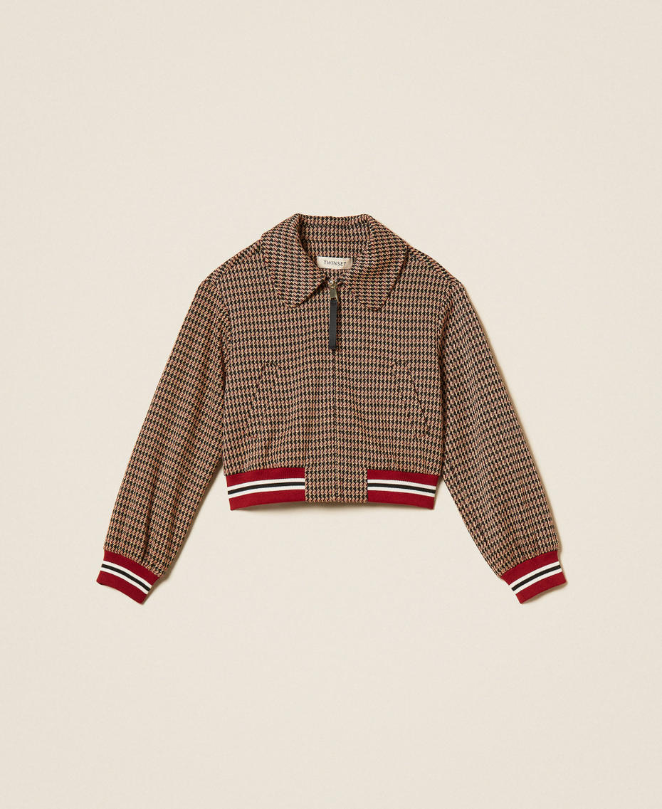 Giacca in pied-de-poule Pied De Poule Marrone "Iced Coffee" / Red Ruby Bambina 262GJ2090_13819_S0
