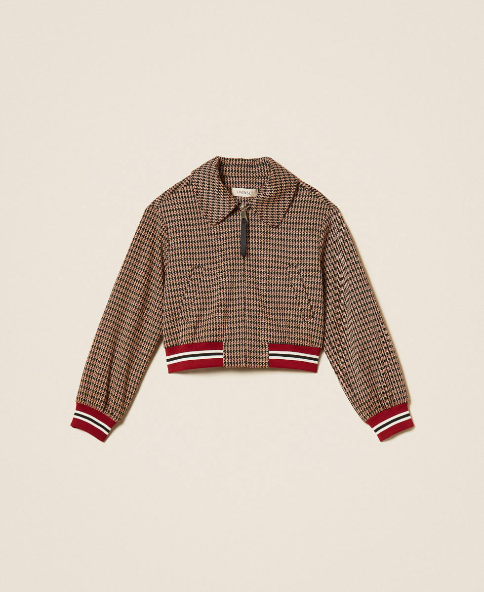 Houndstooth jacket "Iced Coffee" Brown/Red Ruby Houndstooth Girl 262GJ2090_13819_S0