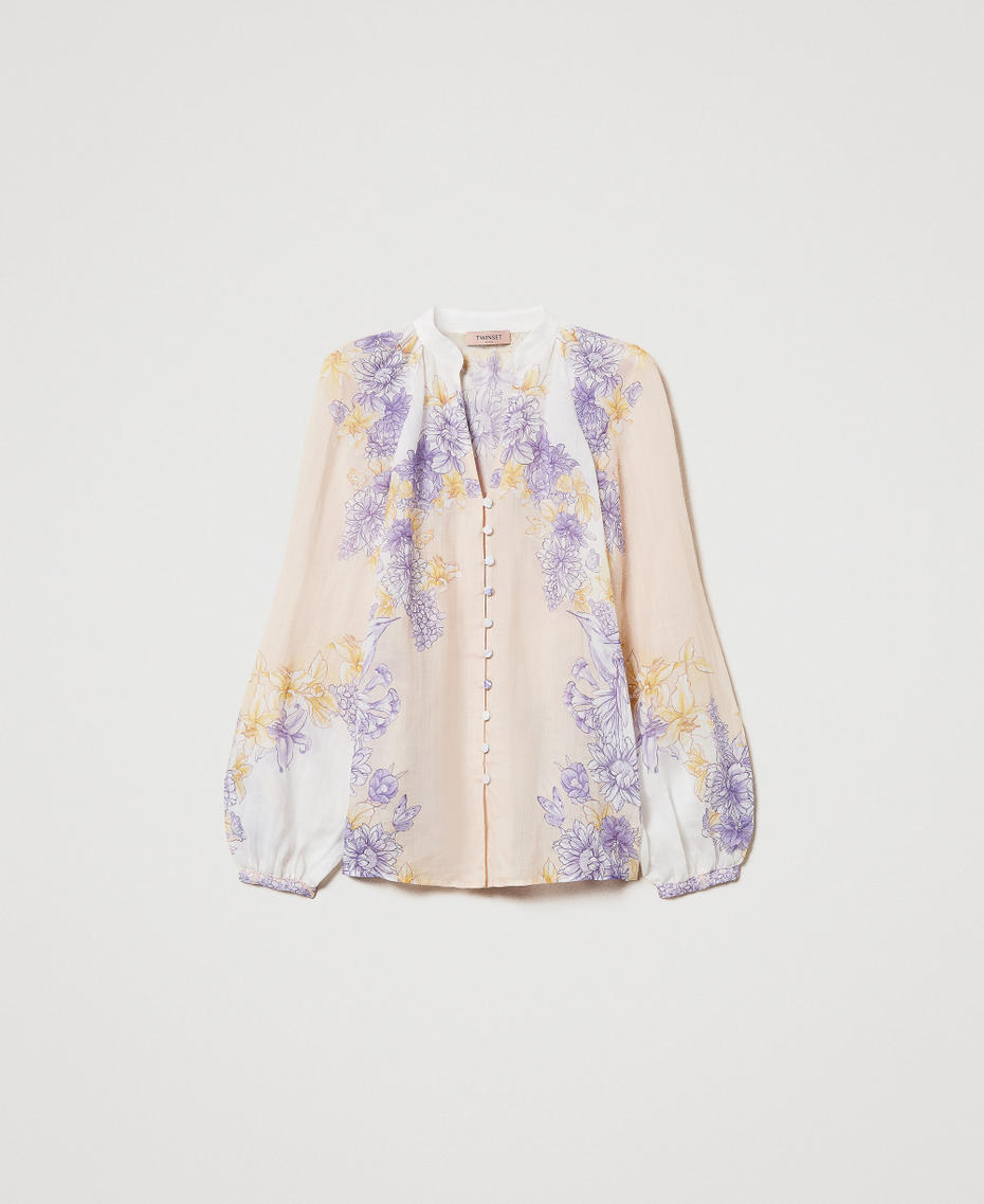 Camicia in rami&egrave; a fiori Stampa Flowers / Colibr&igrave; Cold Lavander / Yellow Donna 251TT2061_12512_S0
