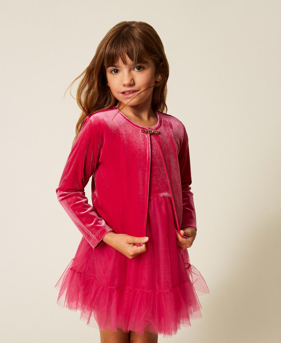 Kurzes M&auml;dchenkleid aus Samt und T&uuml;ll Rosa Candy Rose M&auml;dchen 252GB2200_00338_T0