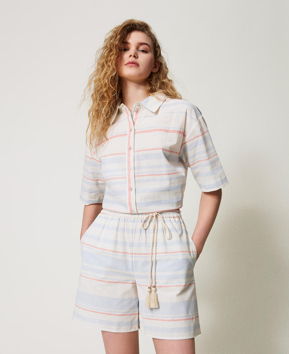 Linen-blend striped Bermuda shorts