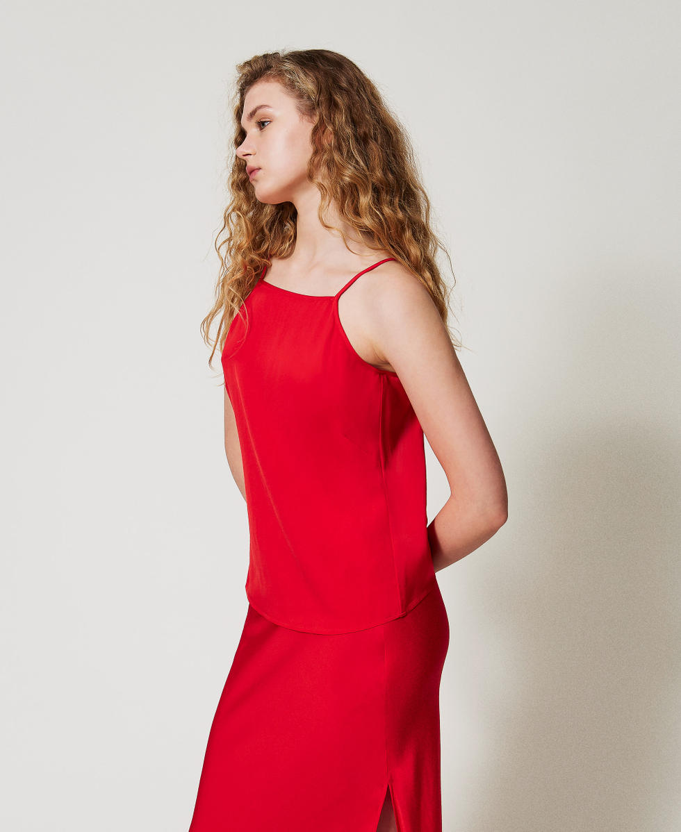 Top in satin crepe Hibiscus Red Woman 251TT2192_12365_02