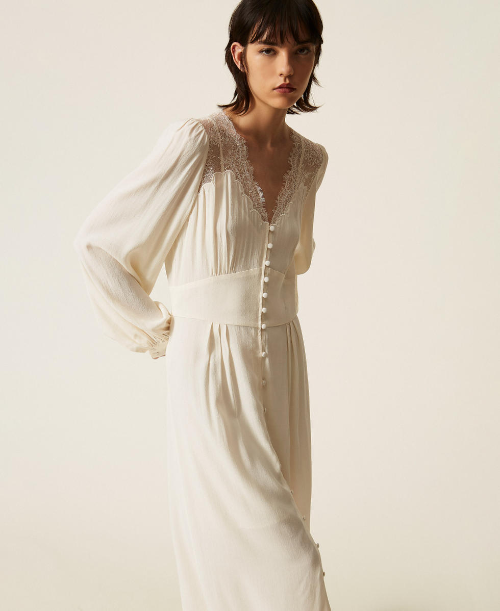 Vestido largo de jacquard con encaje N&aacute;car Mujer 262TP2480_00059_PD