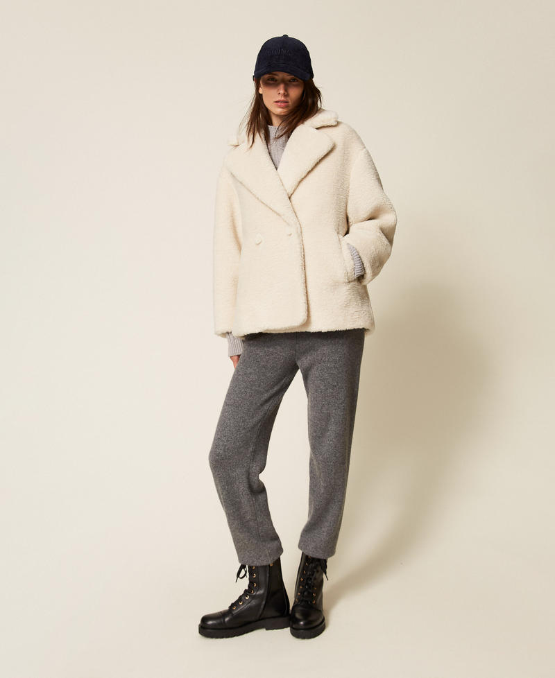 Faux fur pea coat with lurex Off White Woman 252LL2RBB_00526_01