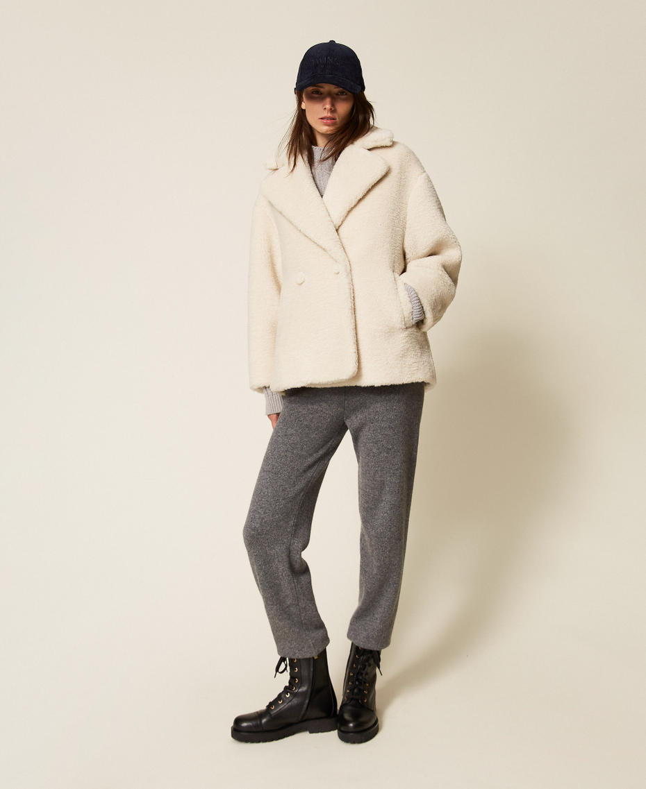 Faux fur pea coat with lurex Off White Woman 252LL2RBB_00526_01