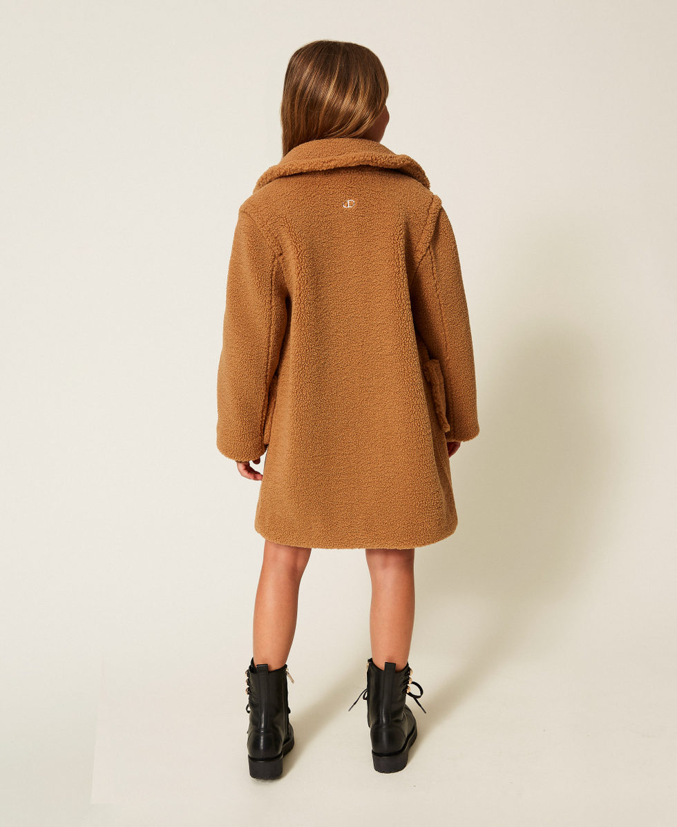 Manteau crois&eacute; en fausse fourrure Camel Fille 252GJ2180_12571_03