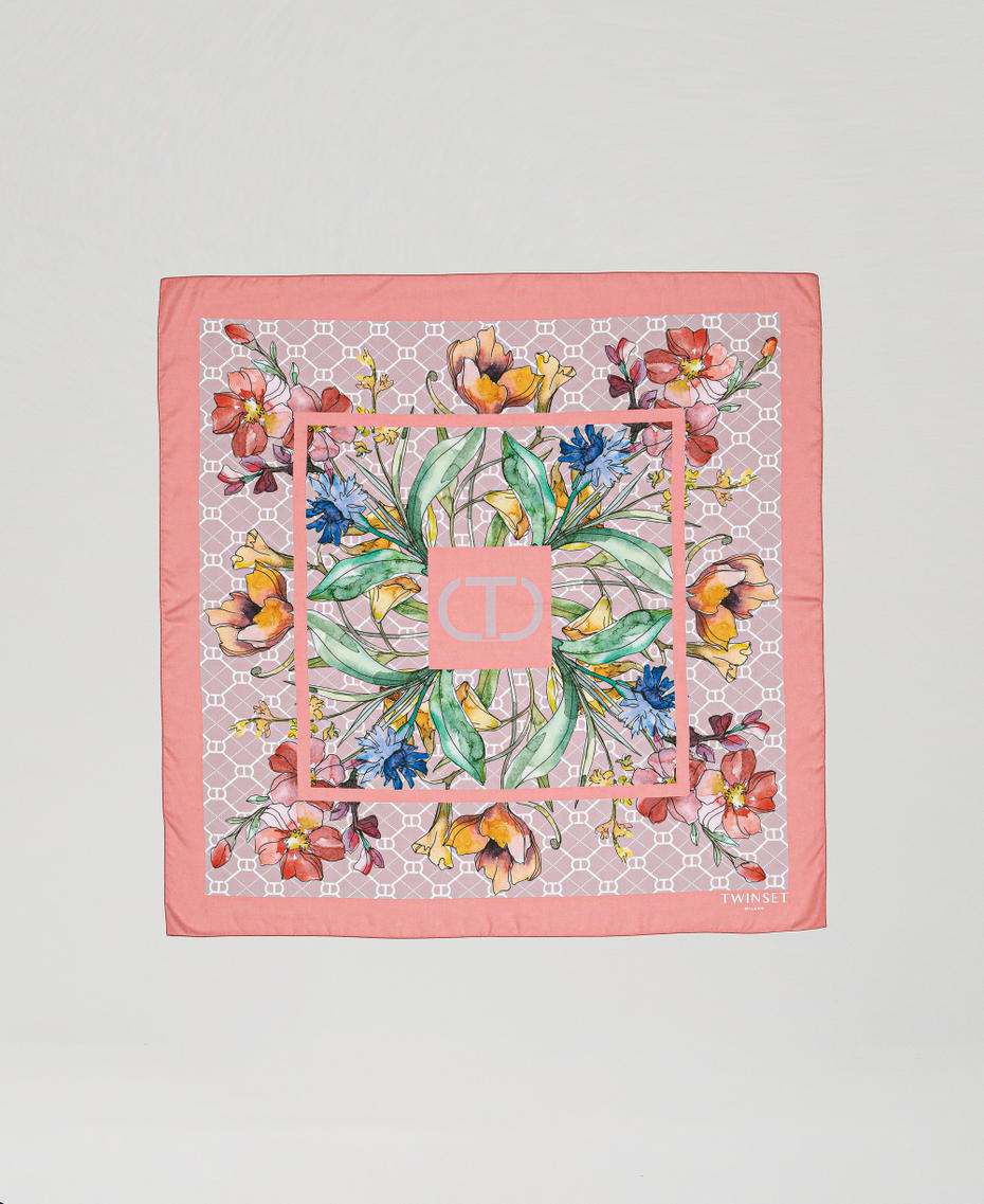 Keffiyeh with logo and flower print Peach Flowers Print Woman 251TA4330_12220_05