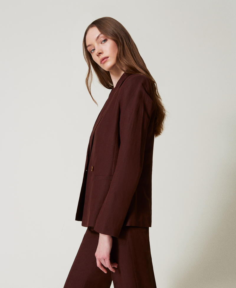 Blazer doppio petto in misto lino Coffee Liqueur Donna 251LL2BGG_12110_03