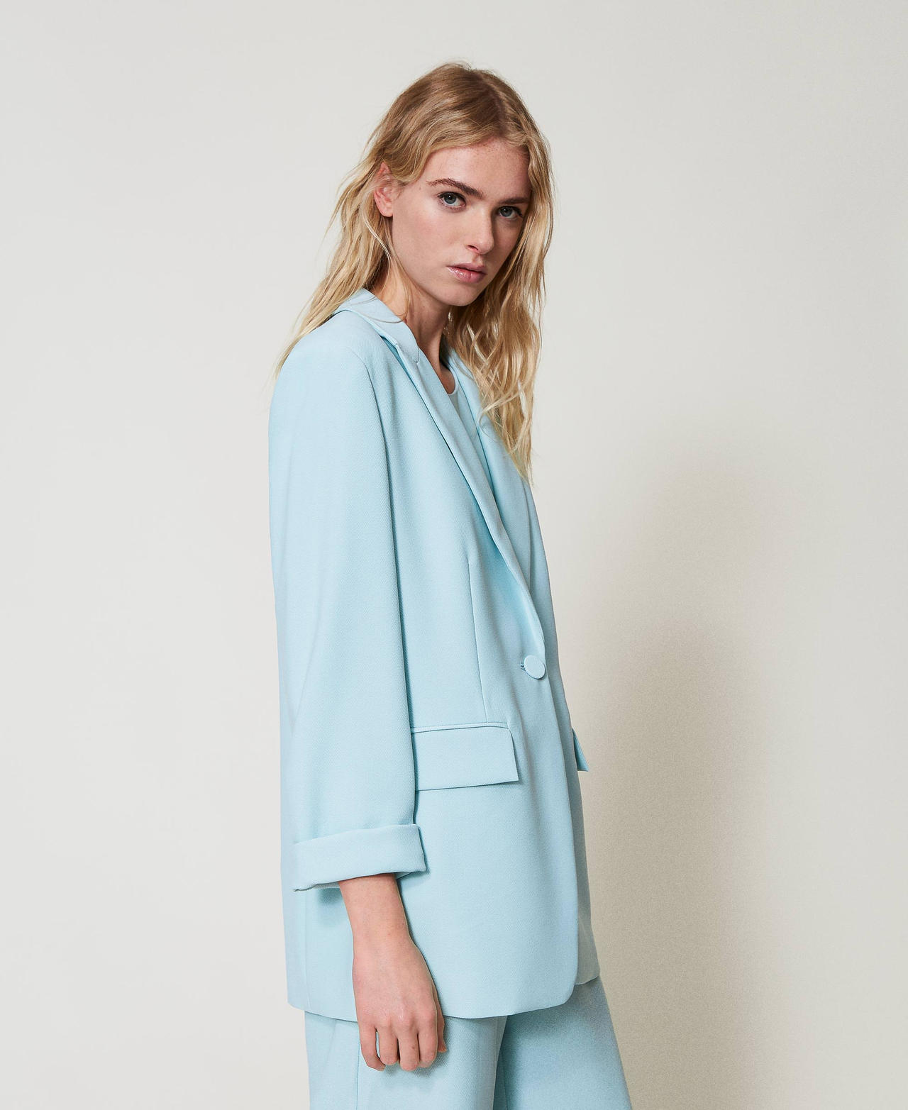 Crêpe piquet blazer Light Canal Blue Woman 251AP2335_12134_01