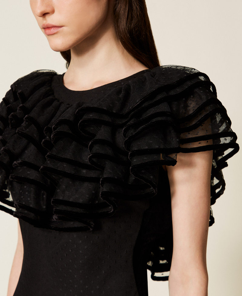 Plumetis tulle short dress with ruffle Black Woman 252TS2070_00006_04