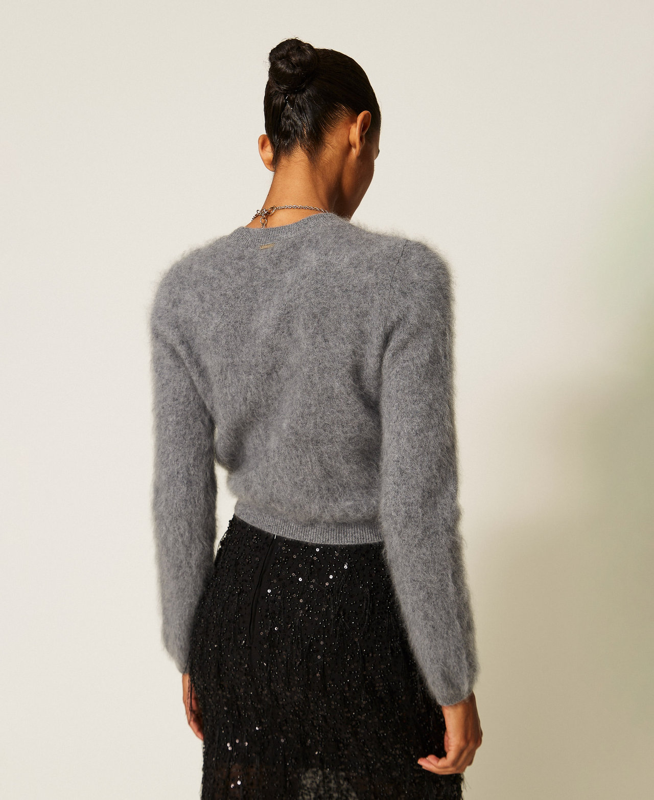 Brushed wool crew neck jumper Mid Grey Melange Woman 262TT3024_12838_03