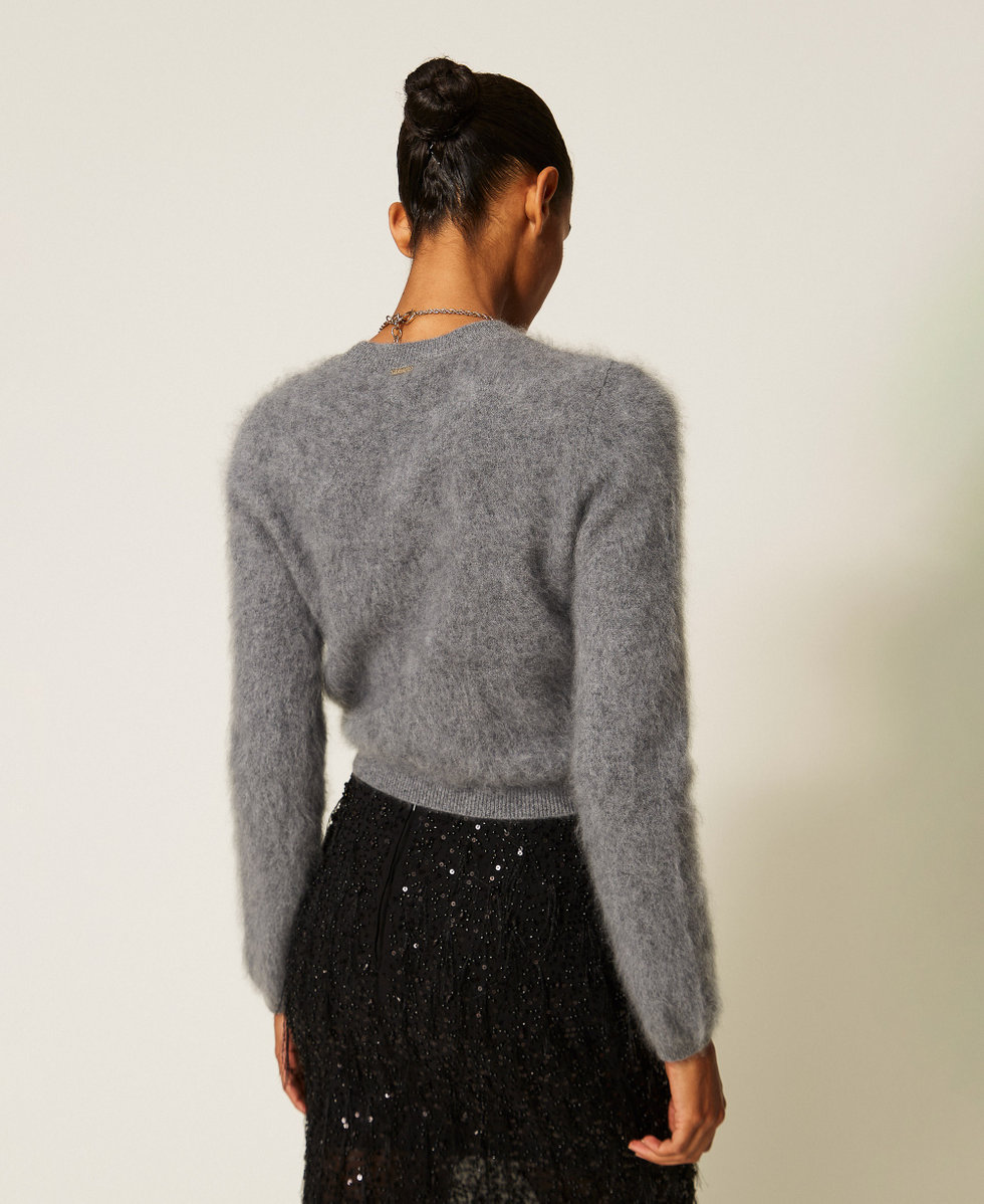Jersey de cuello redondo de lana cepillada Gris Medio Jaspeado Mujer 262TT3024_12838_03
