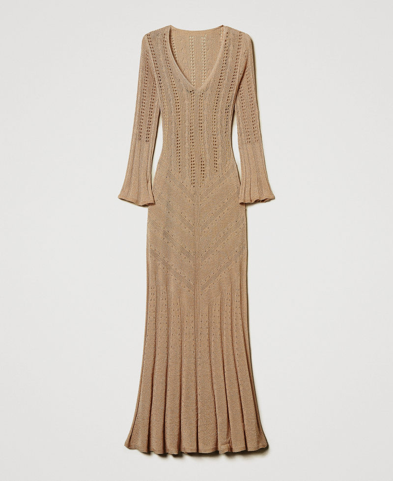 Long dual-use knit dress Golden Green Lurex Woman 251TT3180_12454_S0
