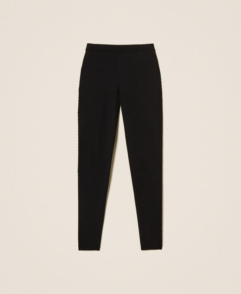 Leggings in maglia con bande laterali Nero Donna 252TS3281_00006_S0