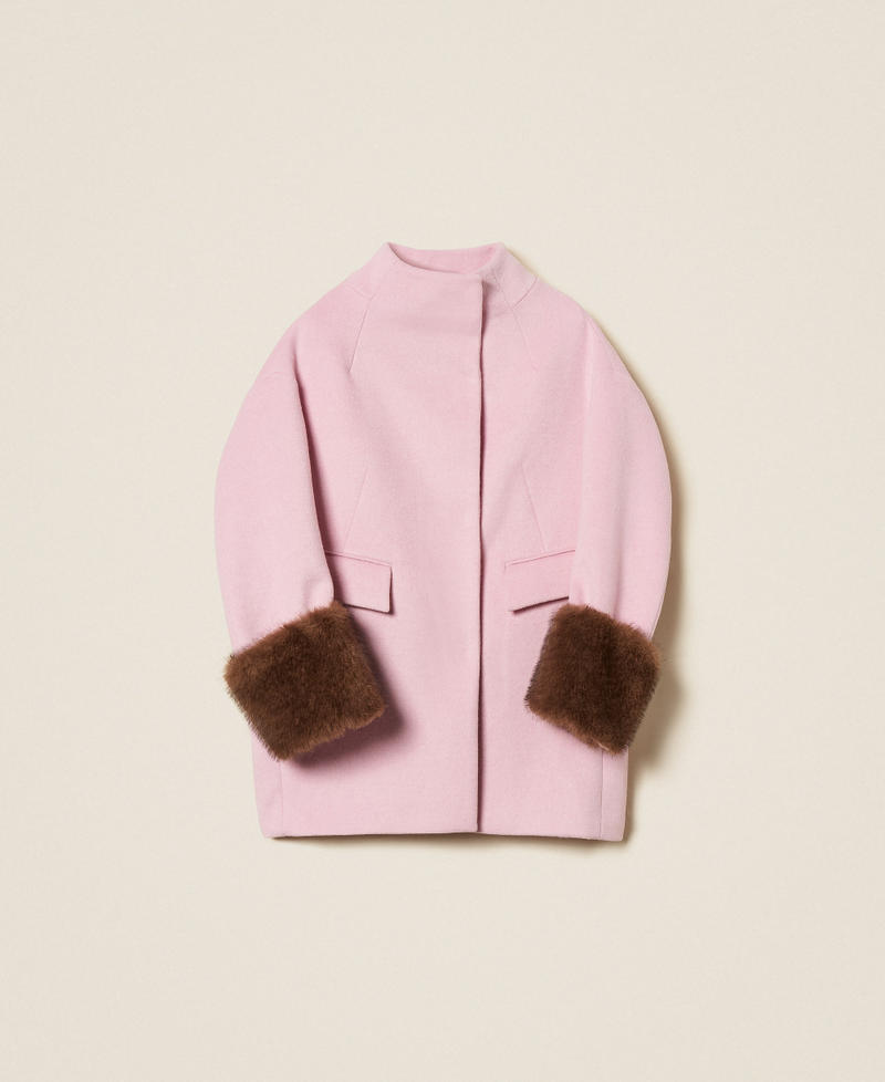 Velour wool cloth coat with faux fur Fairy Tales Pink Woman 252AT2241_12828_S0