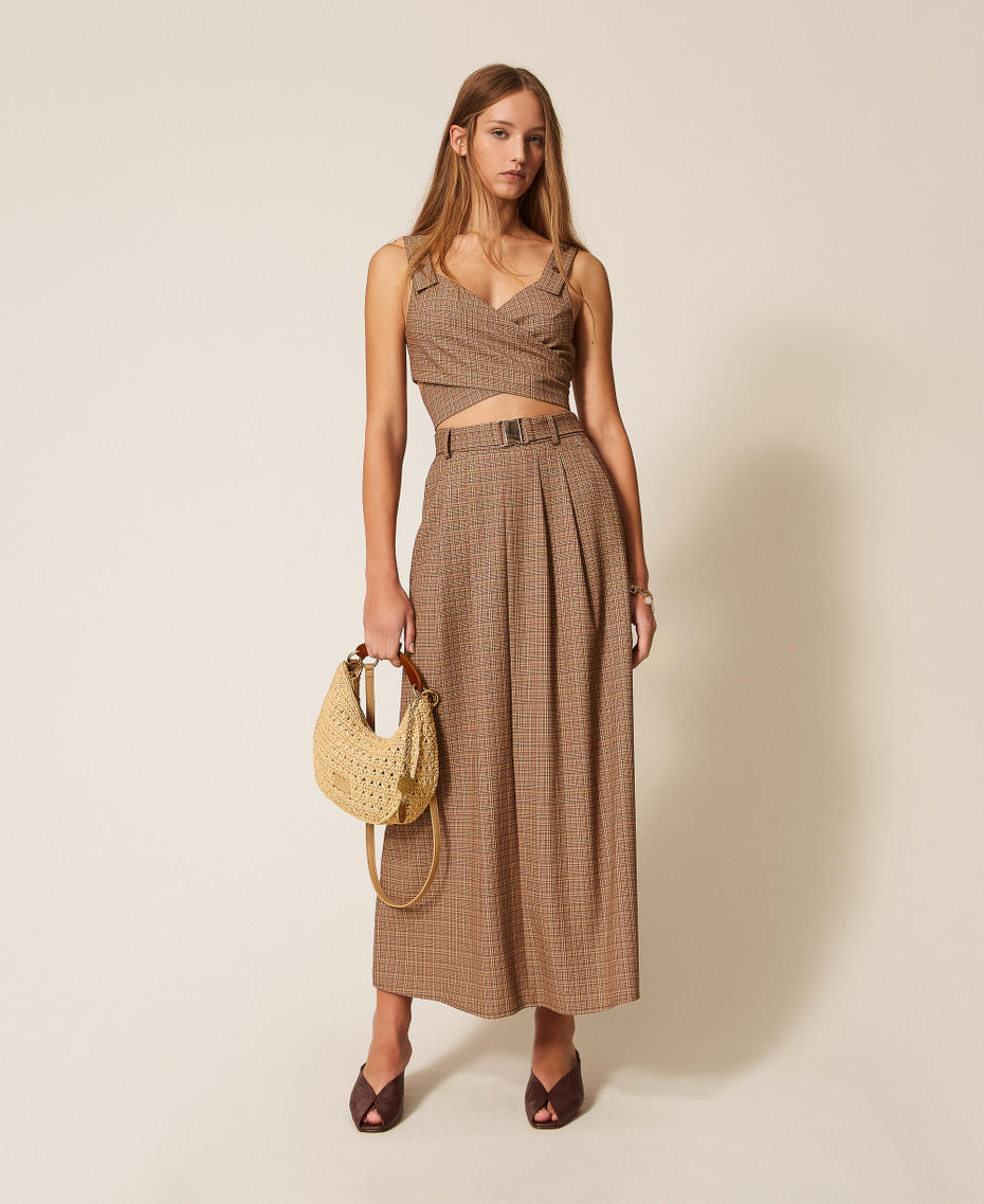 Long glen plaid skirt Chocolate Lab Prince Of Wales Woman 261AP2283_13310_01