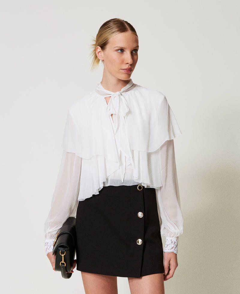 Georgette blouse with flounces and lace