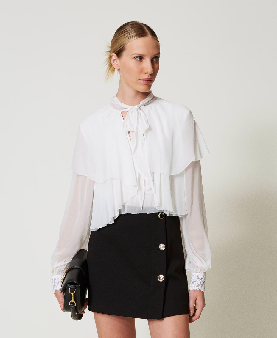 Georgette blouse with flounces and lace White Snow Woman 251TP2741_00282_0T