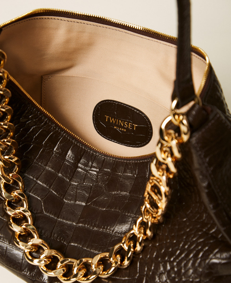 &ldquo;Liliane&rdquo; crocodile print leather bag Black Chocolate Woman 252TD8252_11054_04