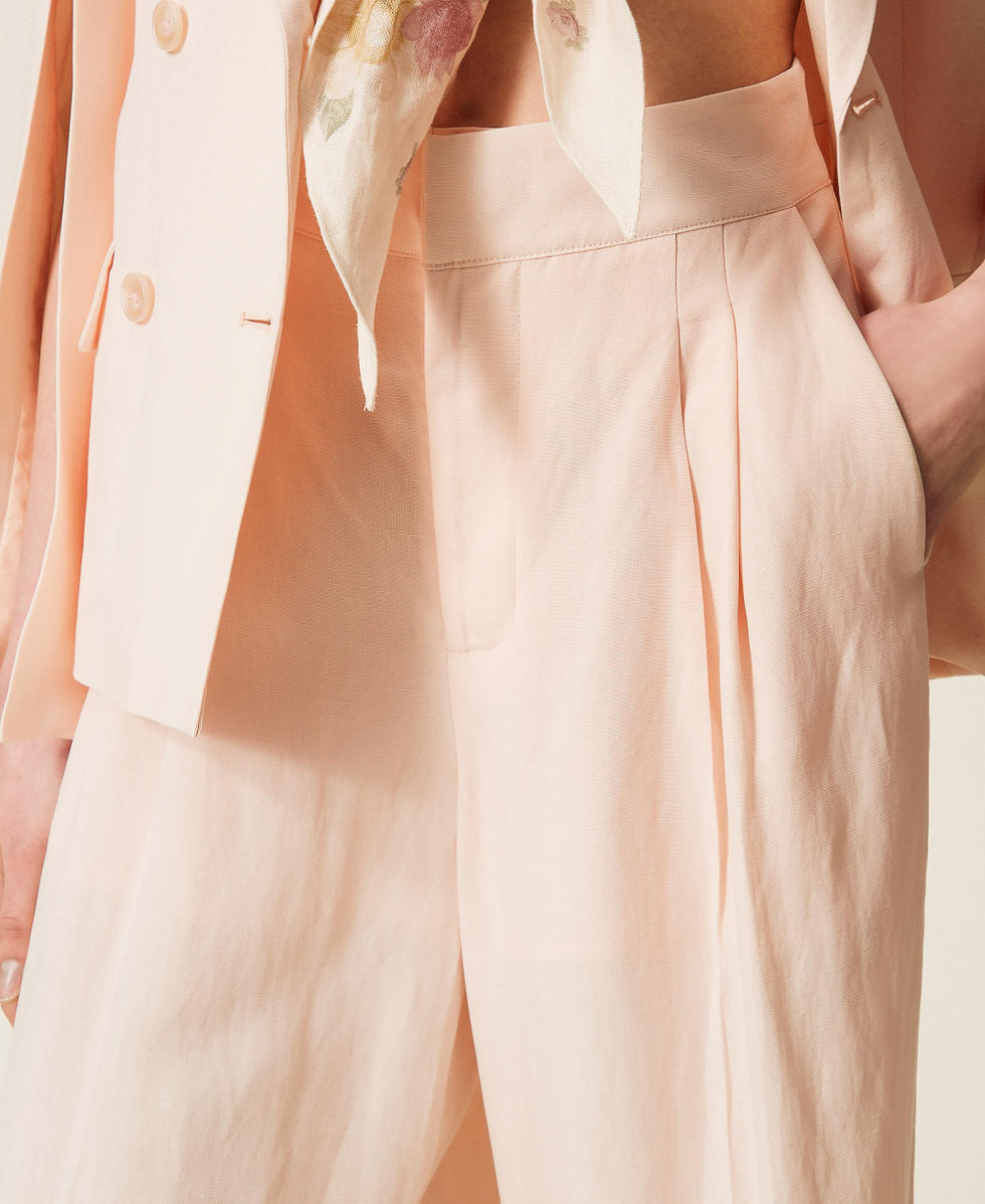 Linen blend wide leg trousers Pearl Rose Woman 261TT2552_13144_04