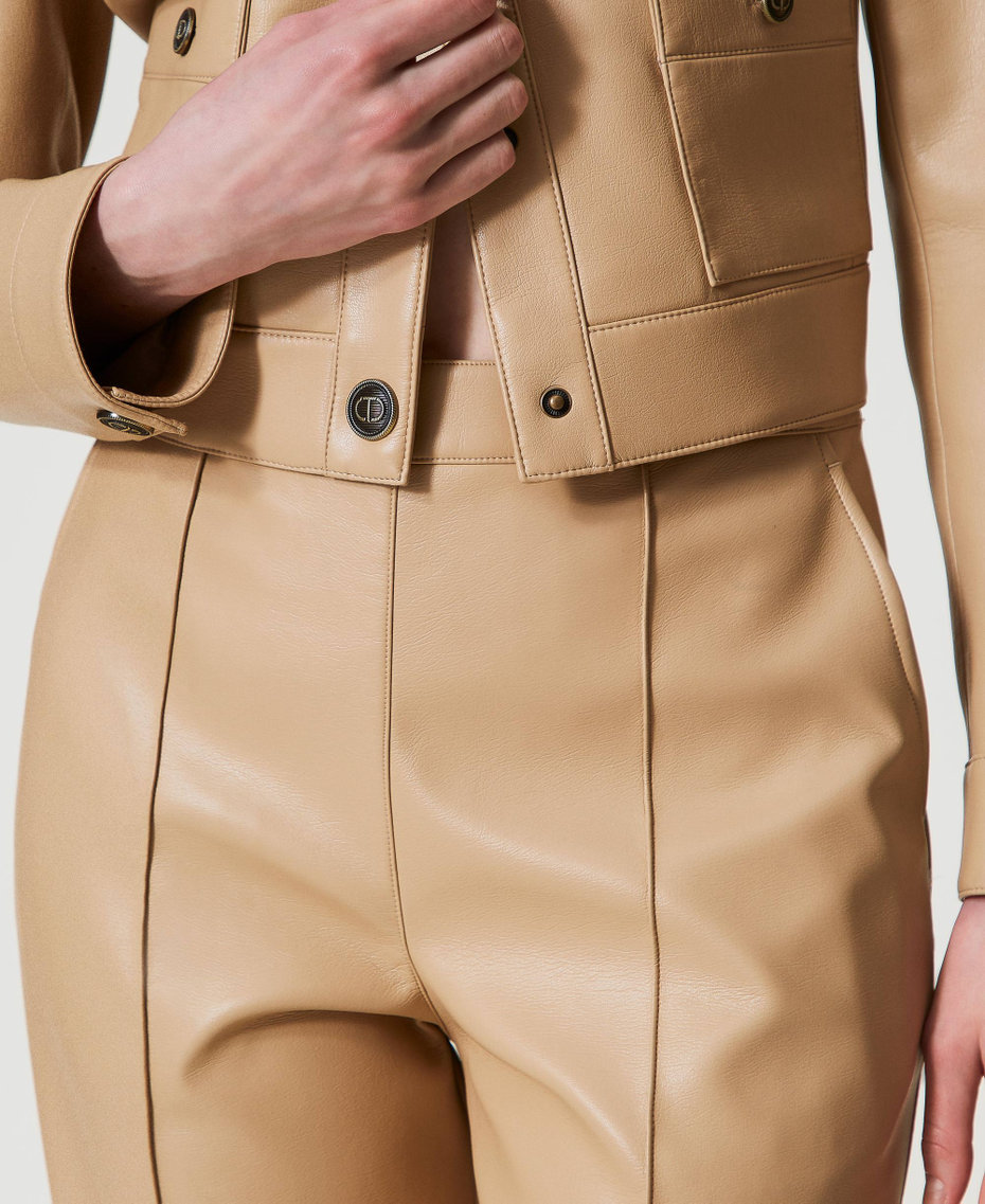 Faux nappa leather straight leg trousers Light Wood Beige Woman 251TP2352_12186_04