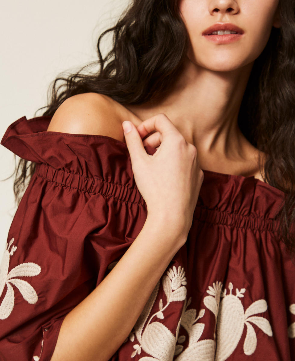 Top off shoulder in popeline con ricamo Marrone "Terra Rossa" Donna 261AT2042_00260_04