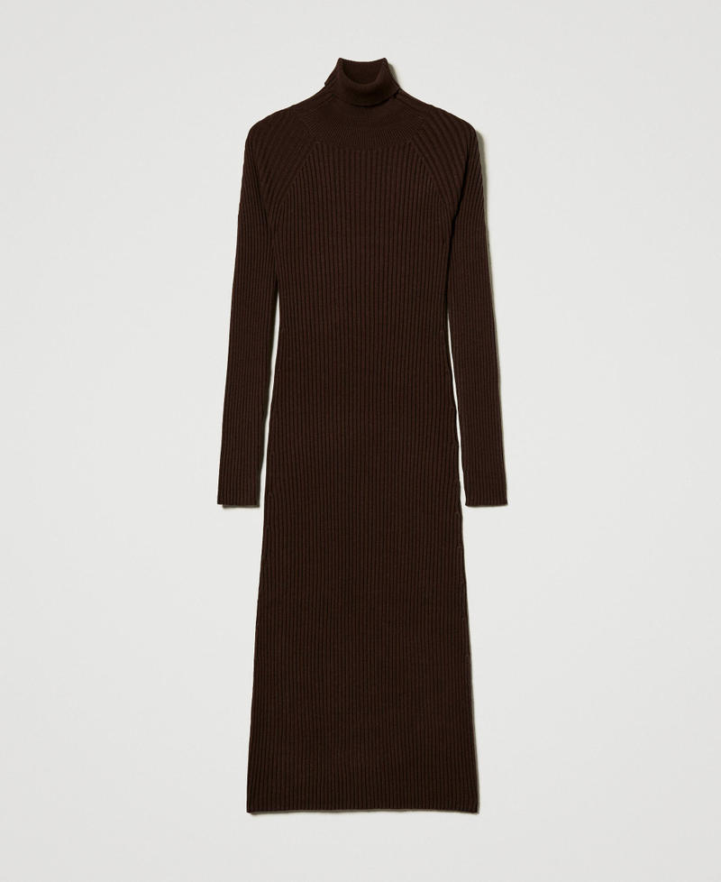 Long ribbed knit dress with cut-out Coffee Chocolate Woman 242TT3062_11946_S0