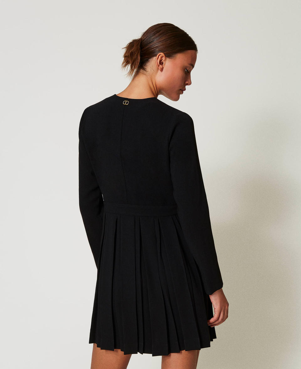 Short pleated crêpe dress with buttons Black Woman 242TT2171_00006_03