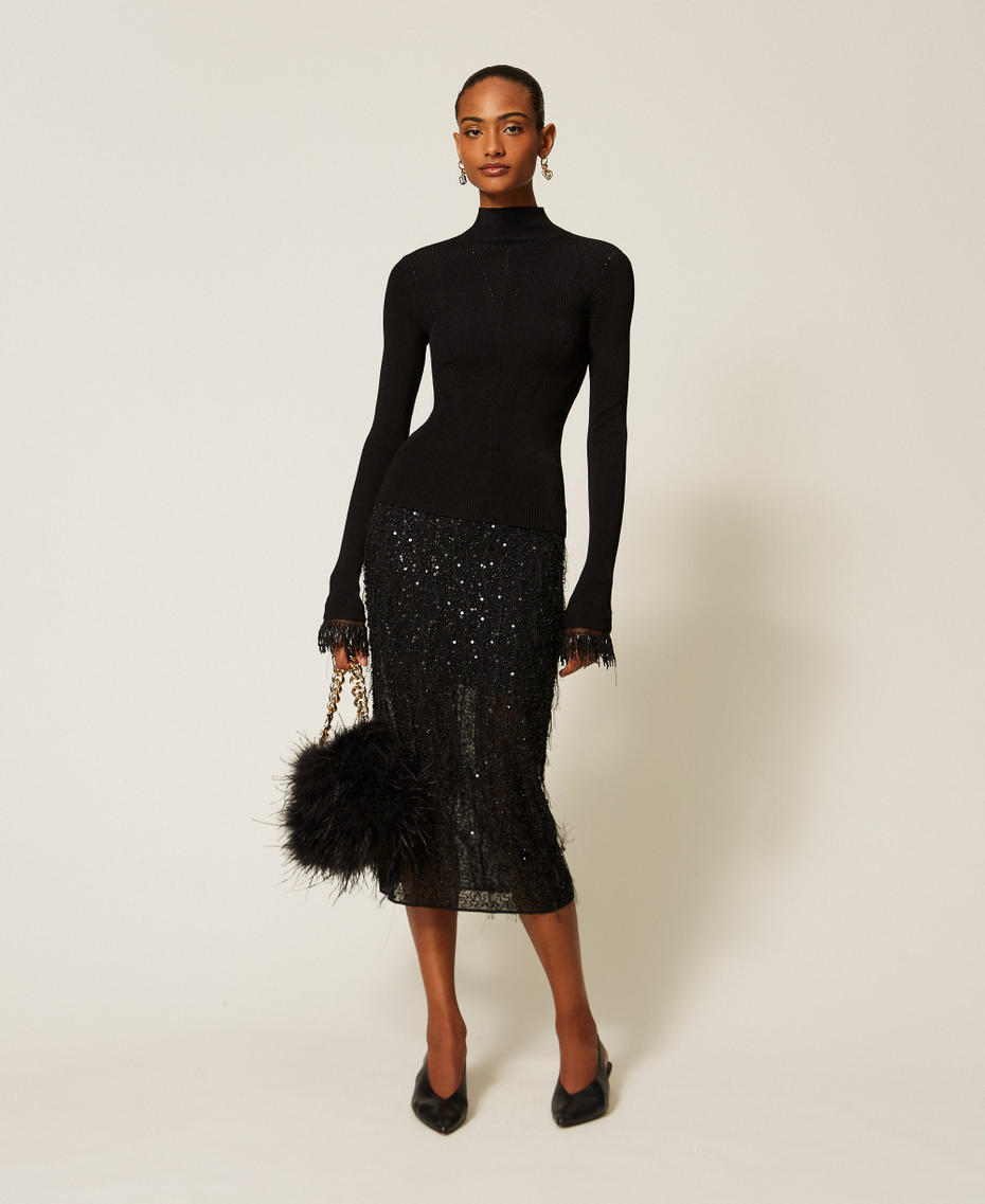 Turtleneck jumper with embroidery Black Woman 262TT3080_00006_T0