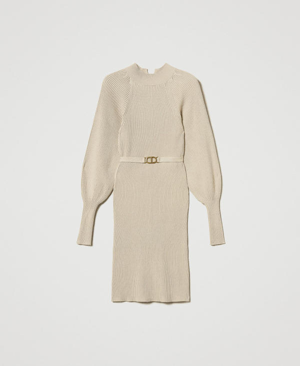 Abito corto in maglia a costine con cintura