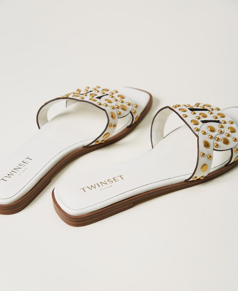 Leather slider sandals with studs White Snow Woman 251TGT072_00282_03