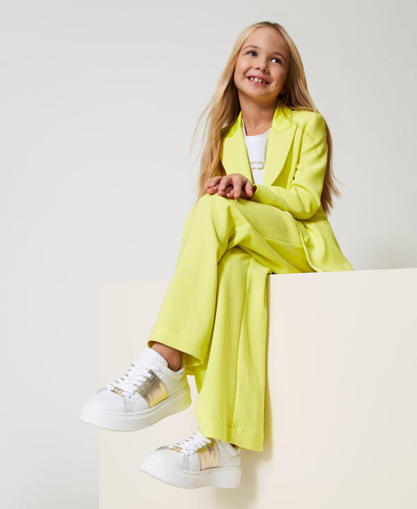 Leather trainers with laminated stripe